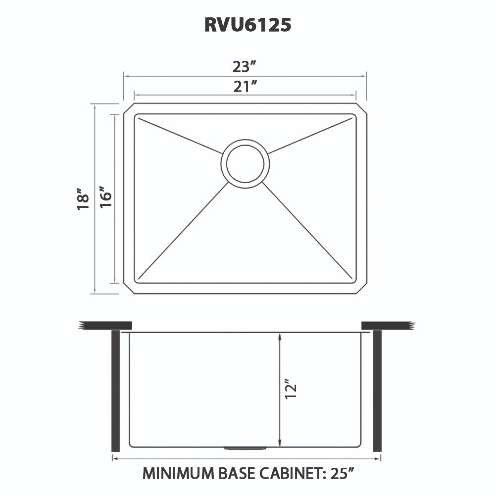 Ruvati 23″x18″x12″ Deep Laundry Utility Sink Undermount 16 Gauge – RVU6125