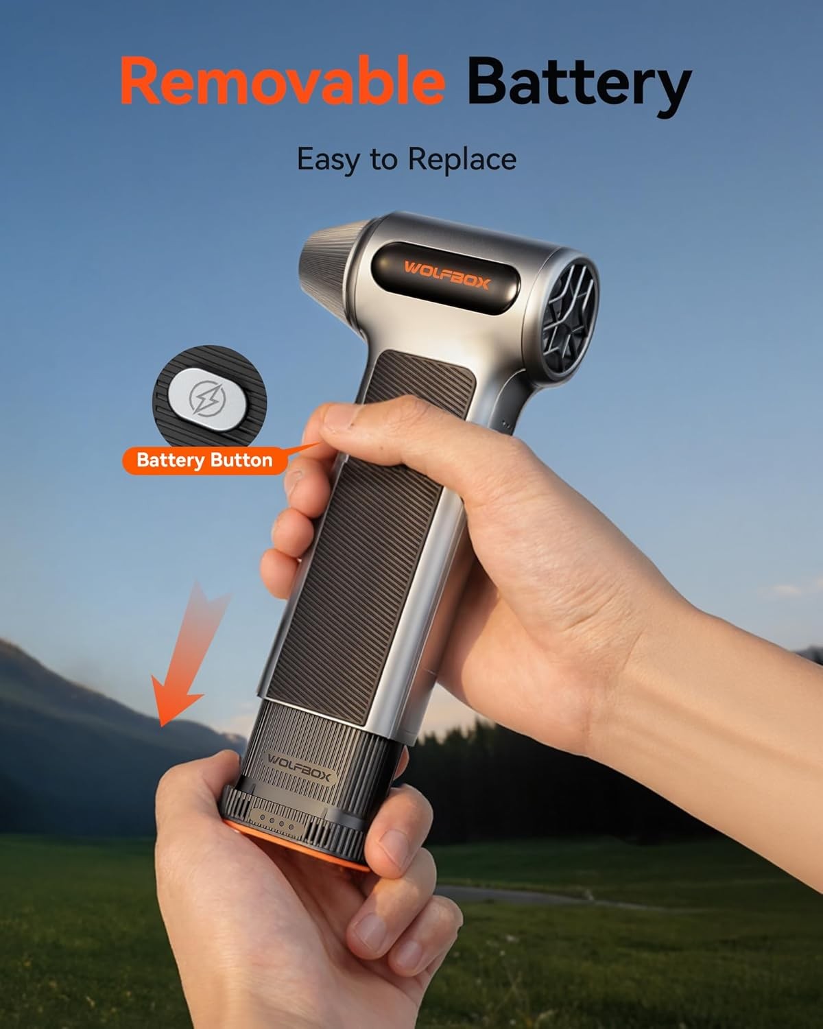 WOLFBOX MF200 Compressed Air Duster w/Removable Battery & 4 Nozzles, Mini Blower