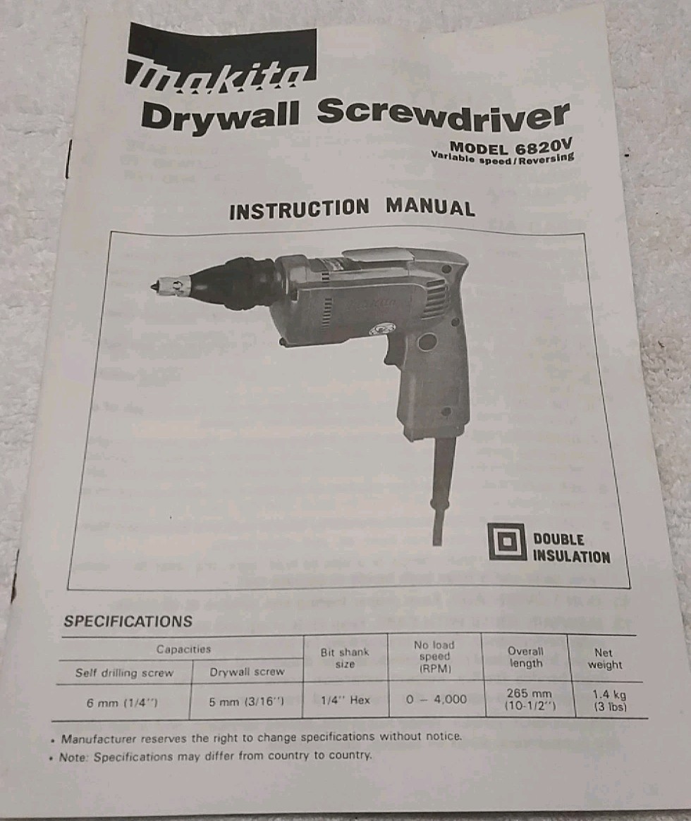 6820V MAKITA 110VOLT DRYWALL SREWDIVER 5.2AMPS O-4000RPM “NEW “