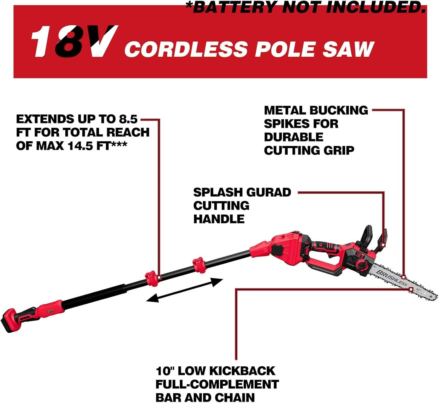 2-IN-1 Cordless 10-Inch Pole Saw And Chainsaw Compatible with Milwaukee M18 1…