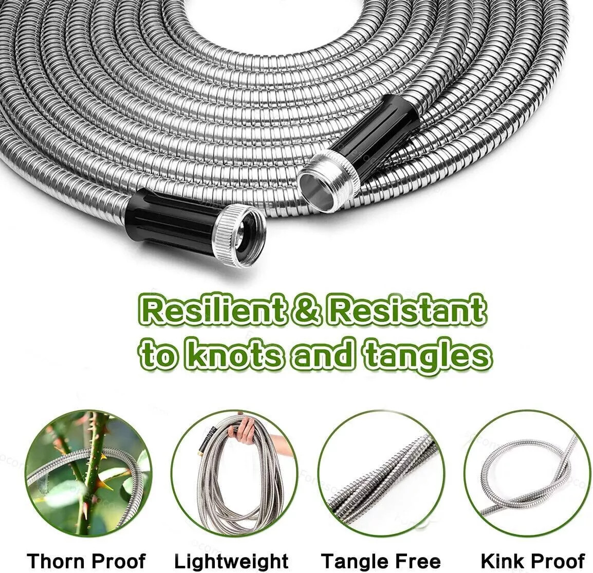 Stainless Steel Metal Garden Water Hose Pipe 25 50 75 100FT Flexible Lightweight