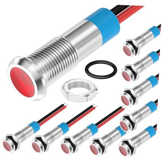 LED Indicator Light 12V Red LED 6MM Metal Waterproof 12 Volt 6mm-12v 10pcs