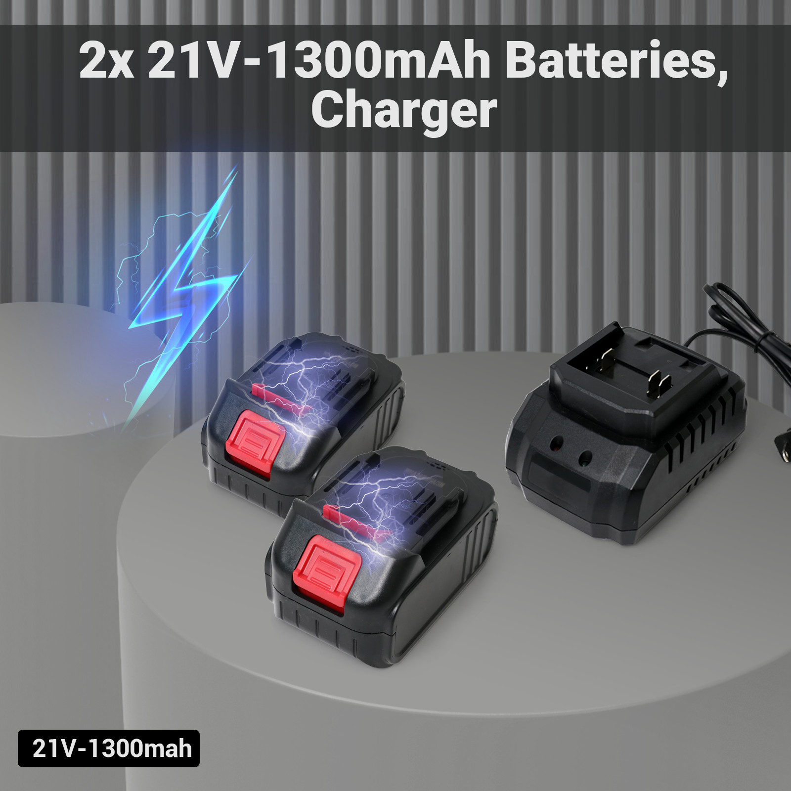 4″ Brushless Cordless Angle Grinder Kit With 2x 21V-1300mAh Batteries, Charger,