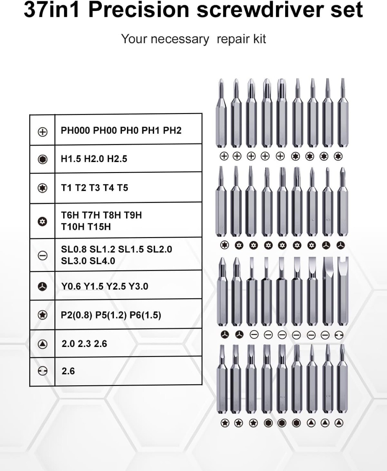 37 in 1 Precision Screwdriver Set Magnetic Repair Kit for Phone Laptop Watch