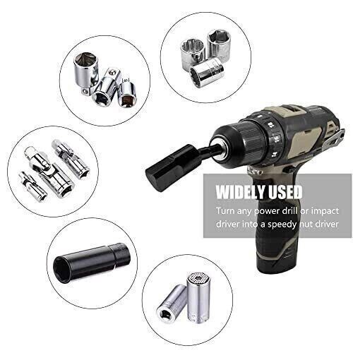 Socket Adapter Set Hex Shank to 1/4″ 3/8″ 1/2″ Impact Driver Drill 3 Pcs Size