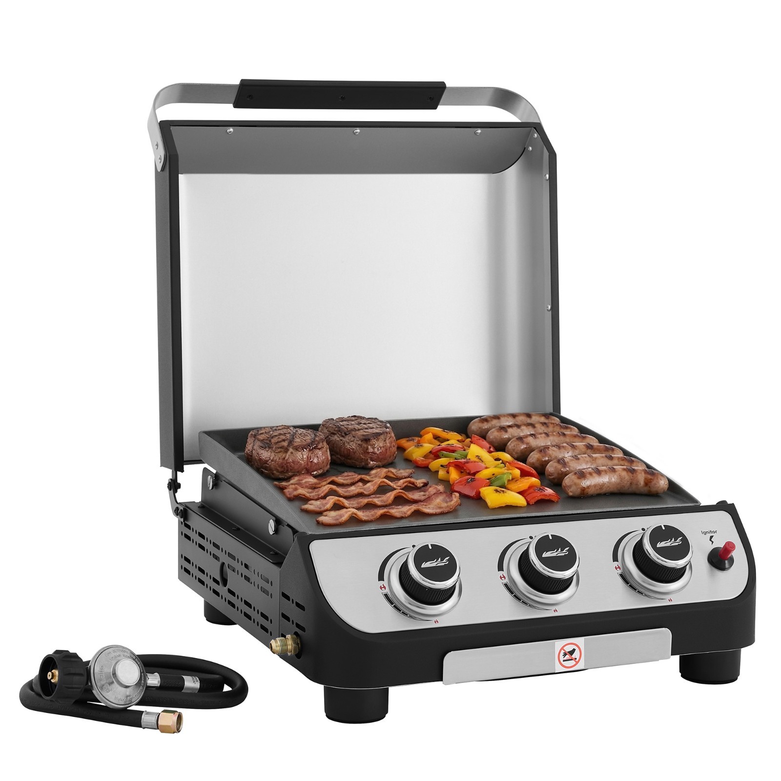 Royal Gourmet 25500 BTU Portable Flat Top Gas Griddle with Hood for Backyard