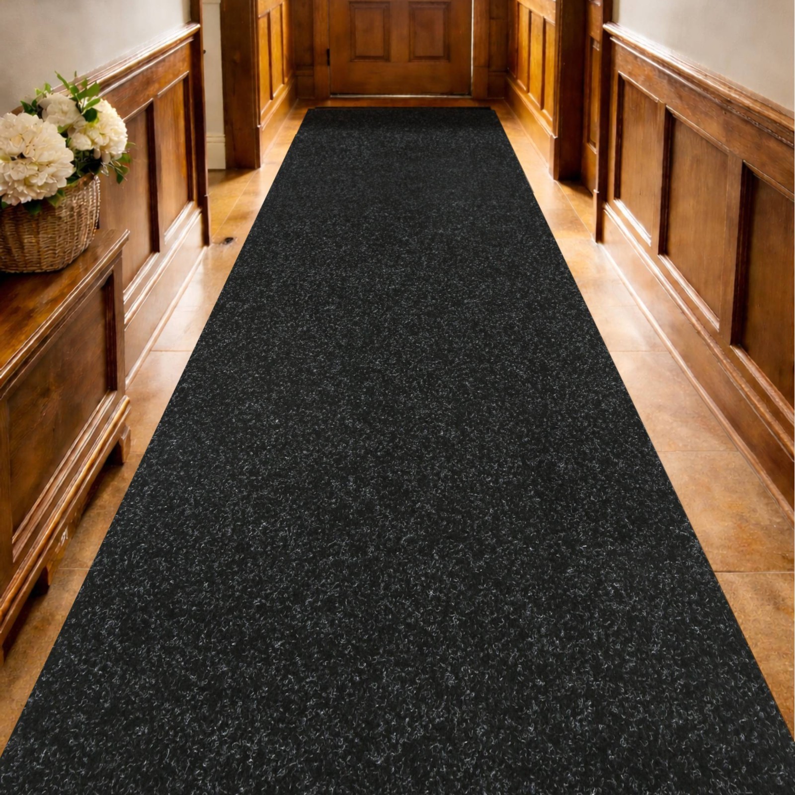 Black Runner Rug 2-6ft Wide Non Slip Rubber Back Washable Hallway Kitchen Carpet