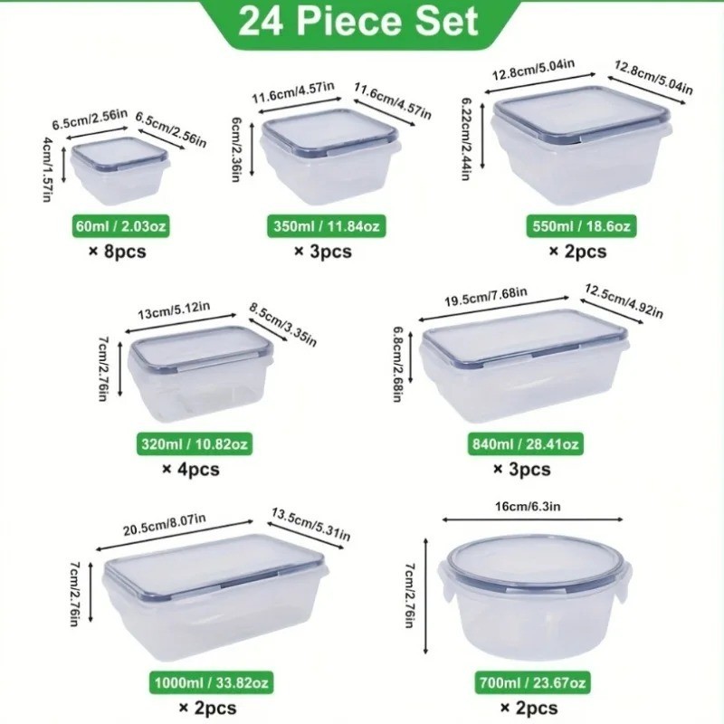 48Pc Airtight Food Storage Set plastic Containers & Lids Kitchen Organizer NEW..