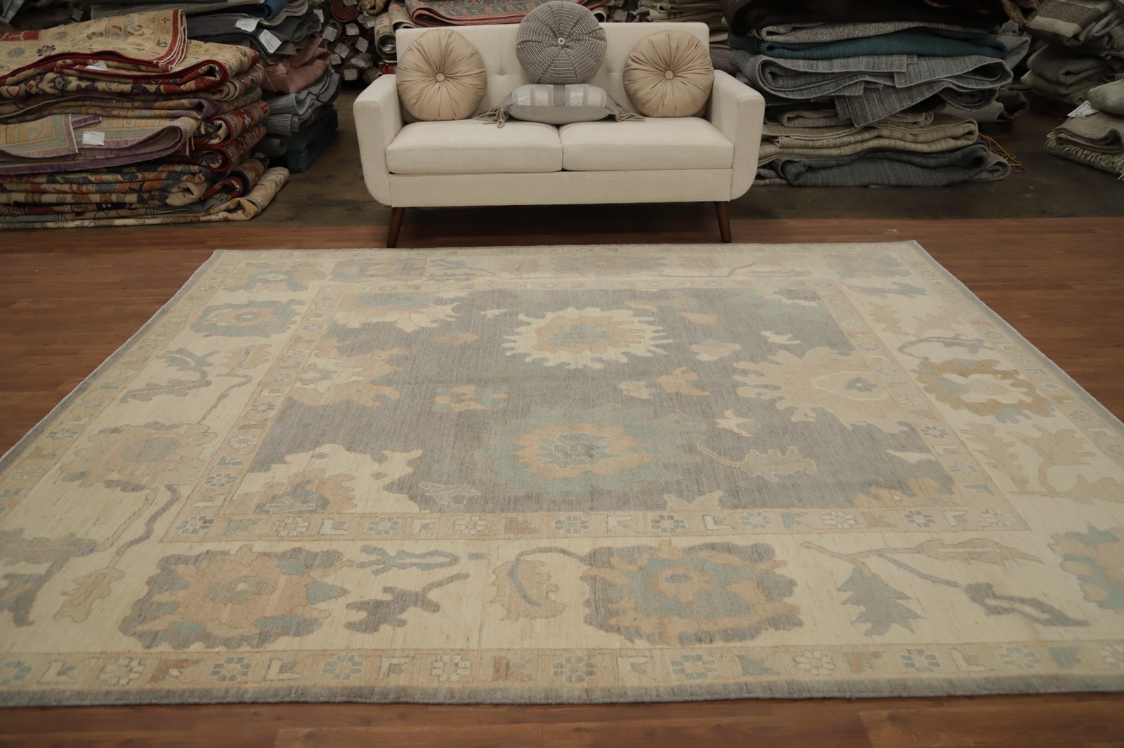 Gray Oushak Turkish Area Rug 8×10 Hand-knotted Wool Oriental Carpet for Any Room