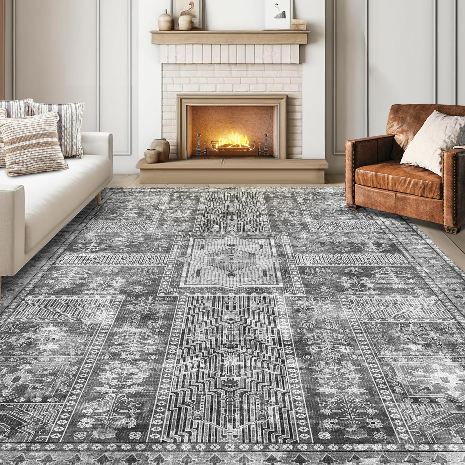 Vintage 6′ x 9′ Washable Area Rug – Stylish Indoor Rug for Living, Dining or …