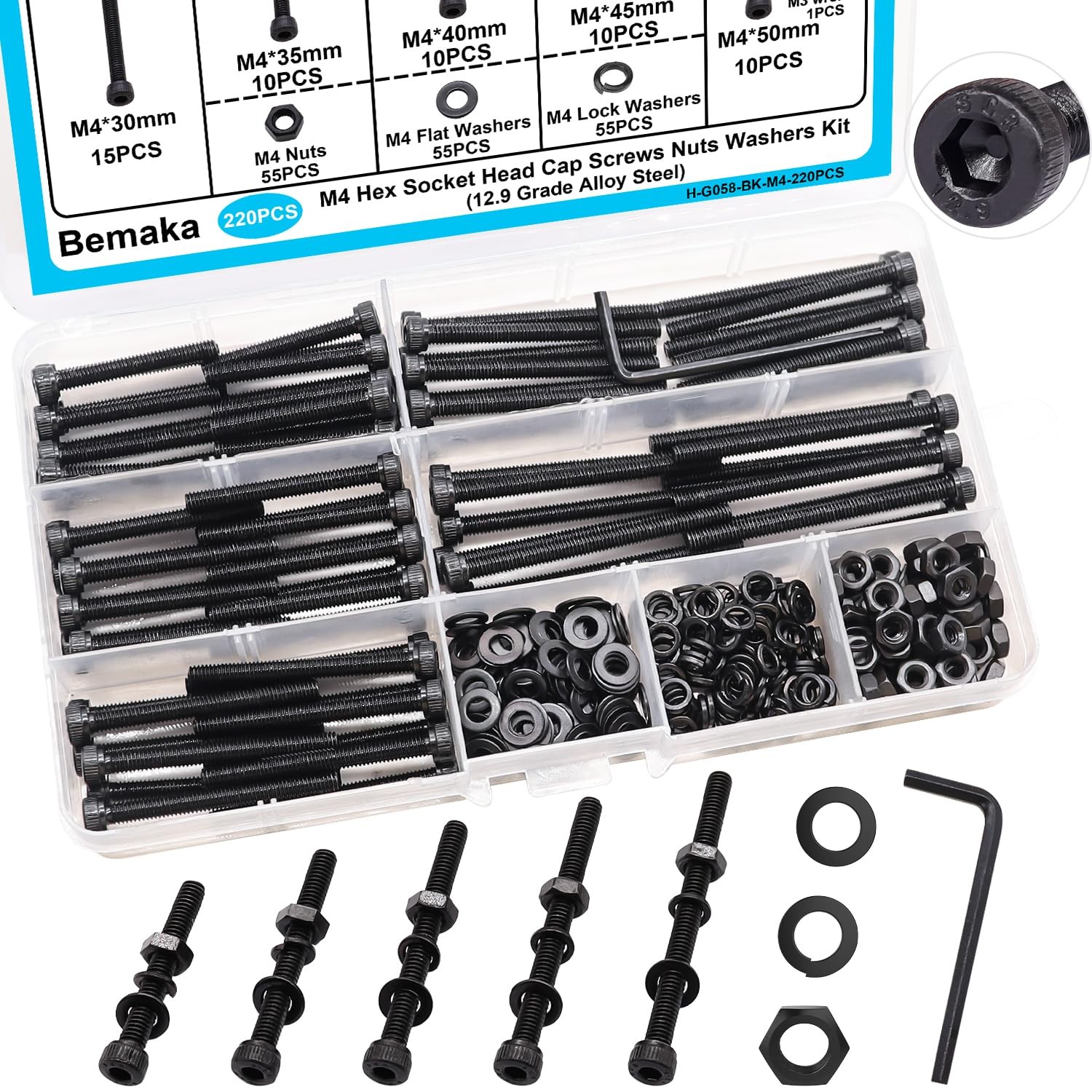M2/3/4/5/6 Hex Button/Socket Head Cap Screws Bolts Nuts Washers Assortment Kit