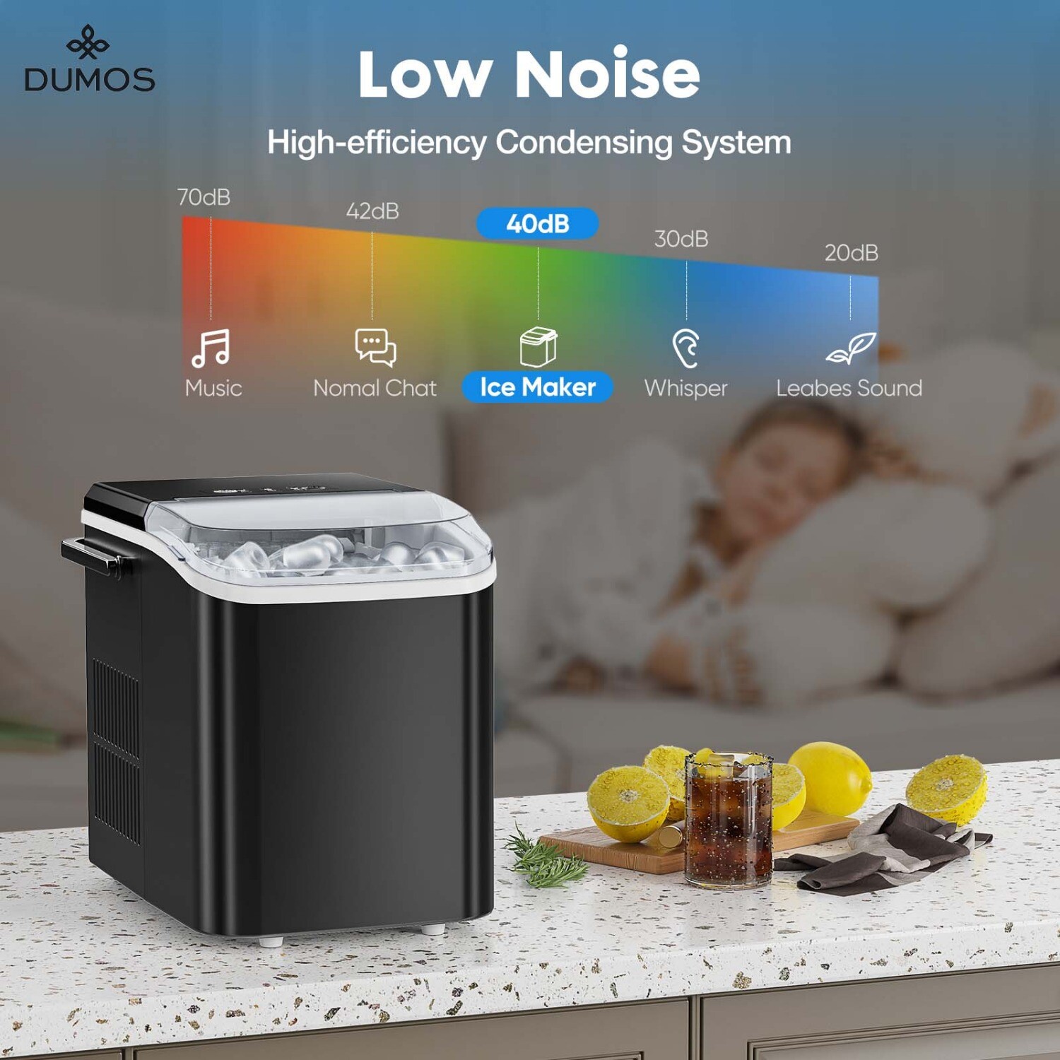 Mini Portable Ice Maker with Handle,Self-Cleaning,26lbs/24hrs,9 Cubes in 6 Mins