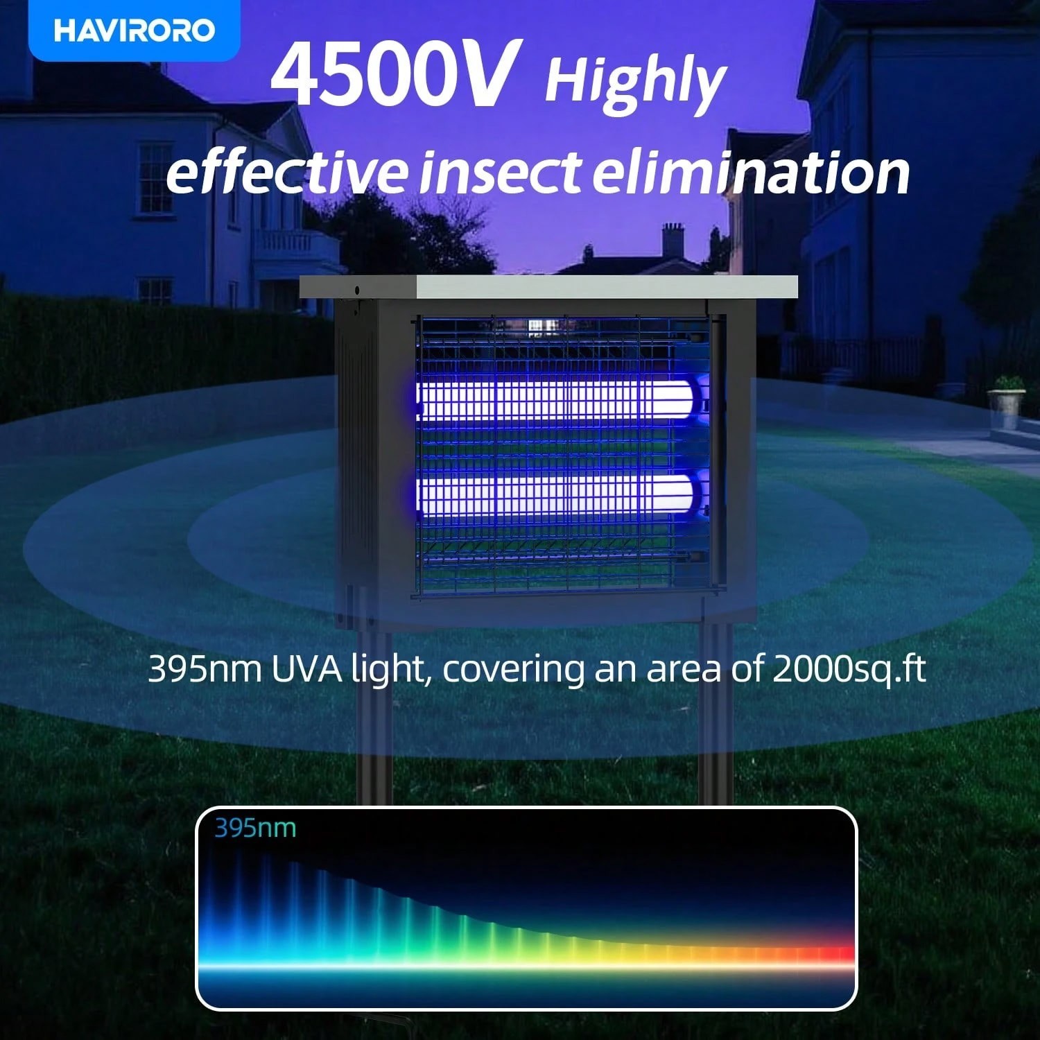 Solar Bug Zapper Outdoor 2000 Sq Ft Rechargeable Mosquito Fly Killer Lamp