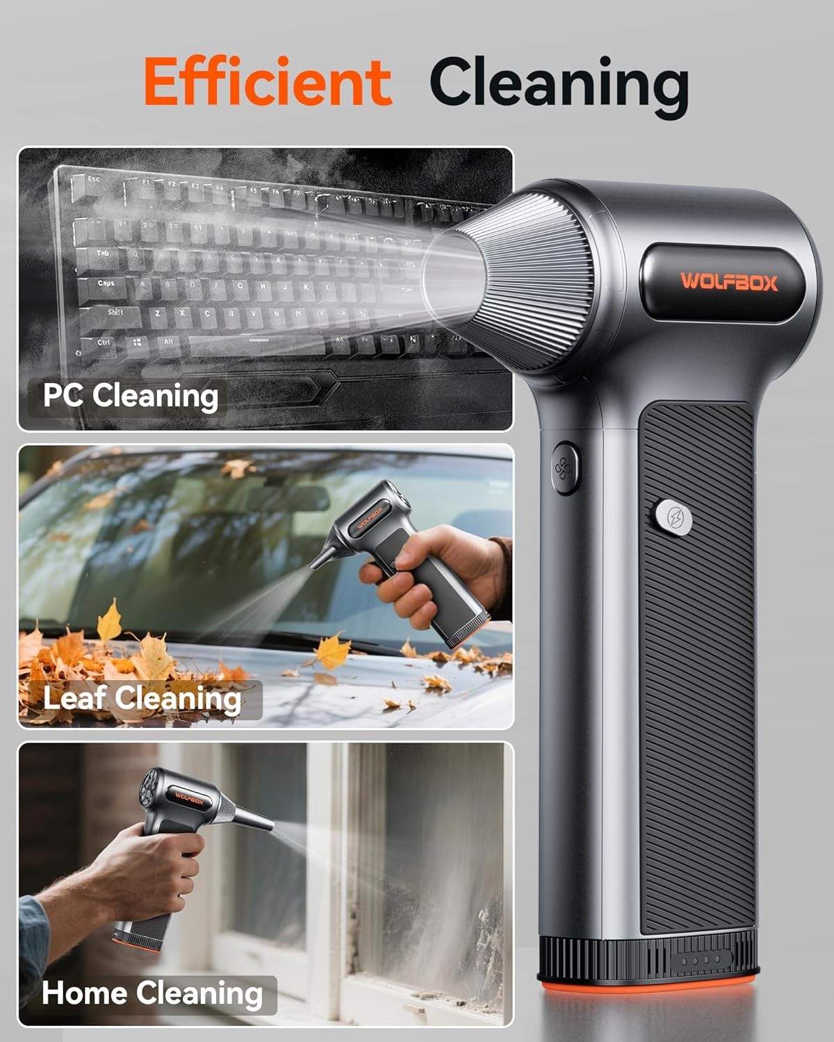 WOLFBOX MF200 Compressed Air Duster w/Removable Battery & 4 Nozzles, Mini Blower