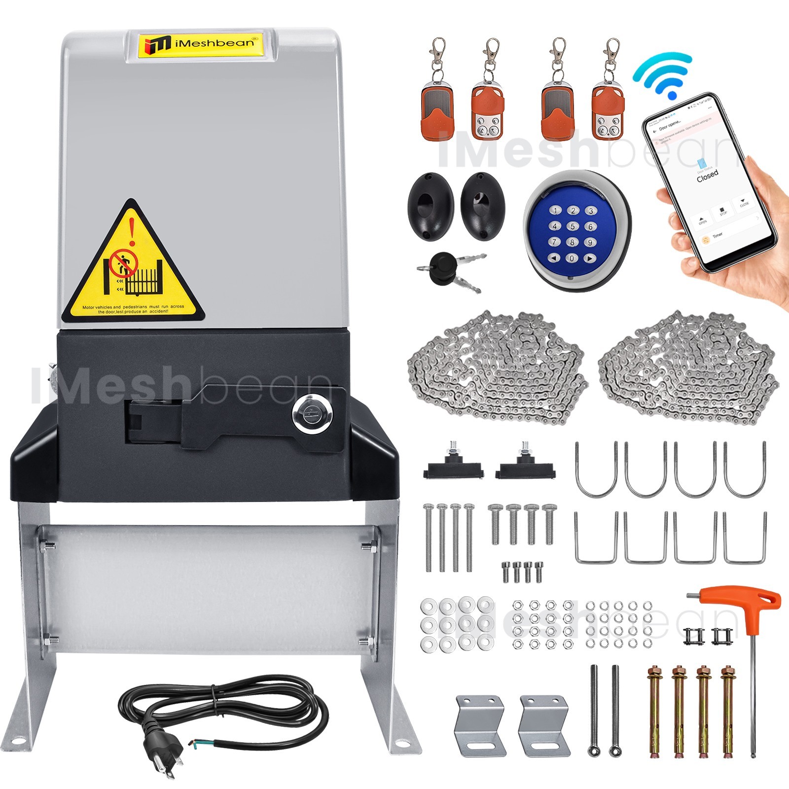 1.6HP 5000LBS Automatic Electric Sliding Gate Opener Kit APP Keypad 4 Remotes