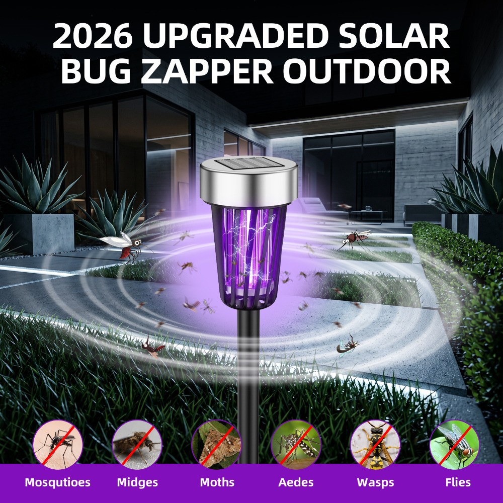 2 pack Solar Bug Zapper Outdoor Portable Fly Pest Repeller Mosquito Zapper LED