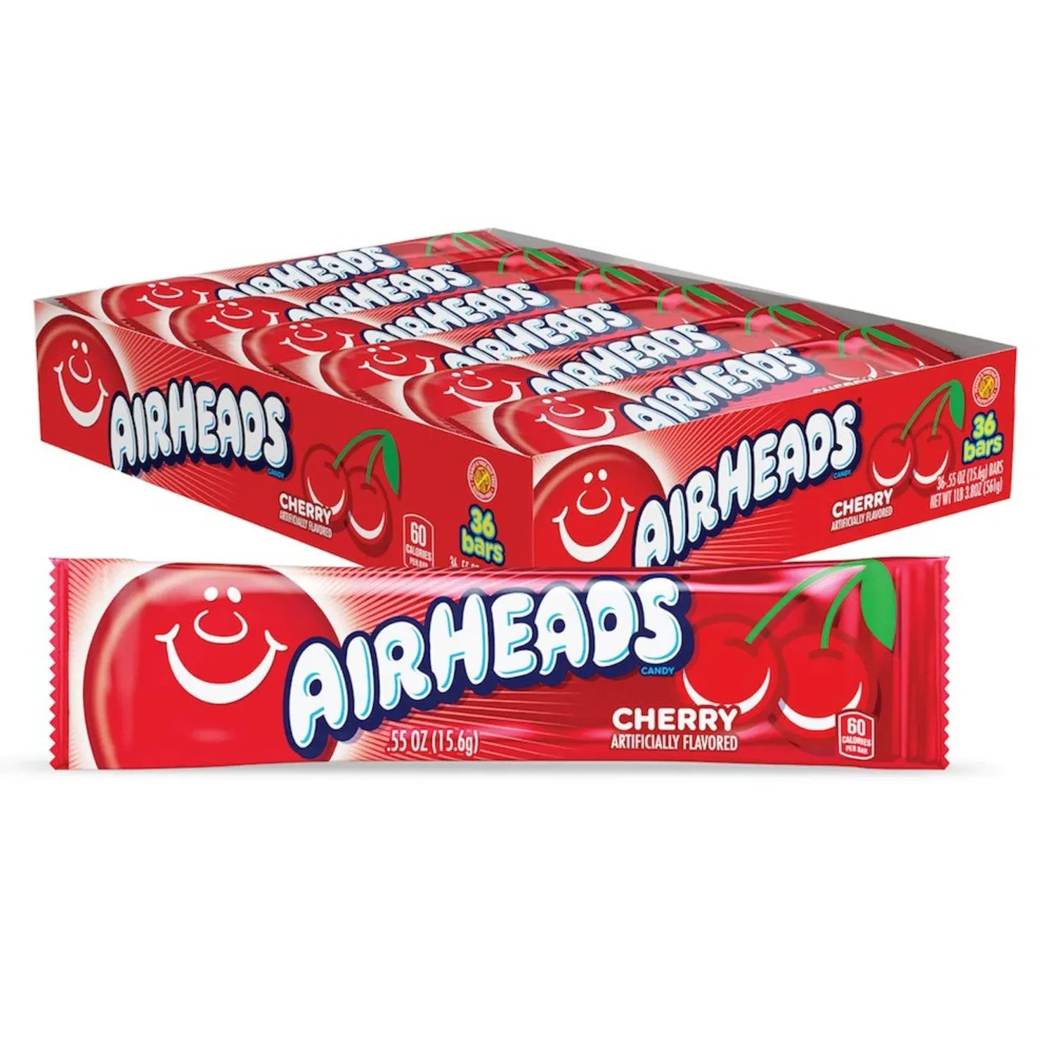 Airheads Candy, Cherry Flavor, Individually Wrapped Full Size Bars, 0.55 Oz Each