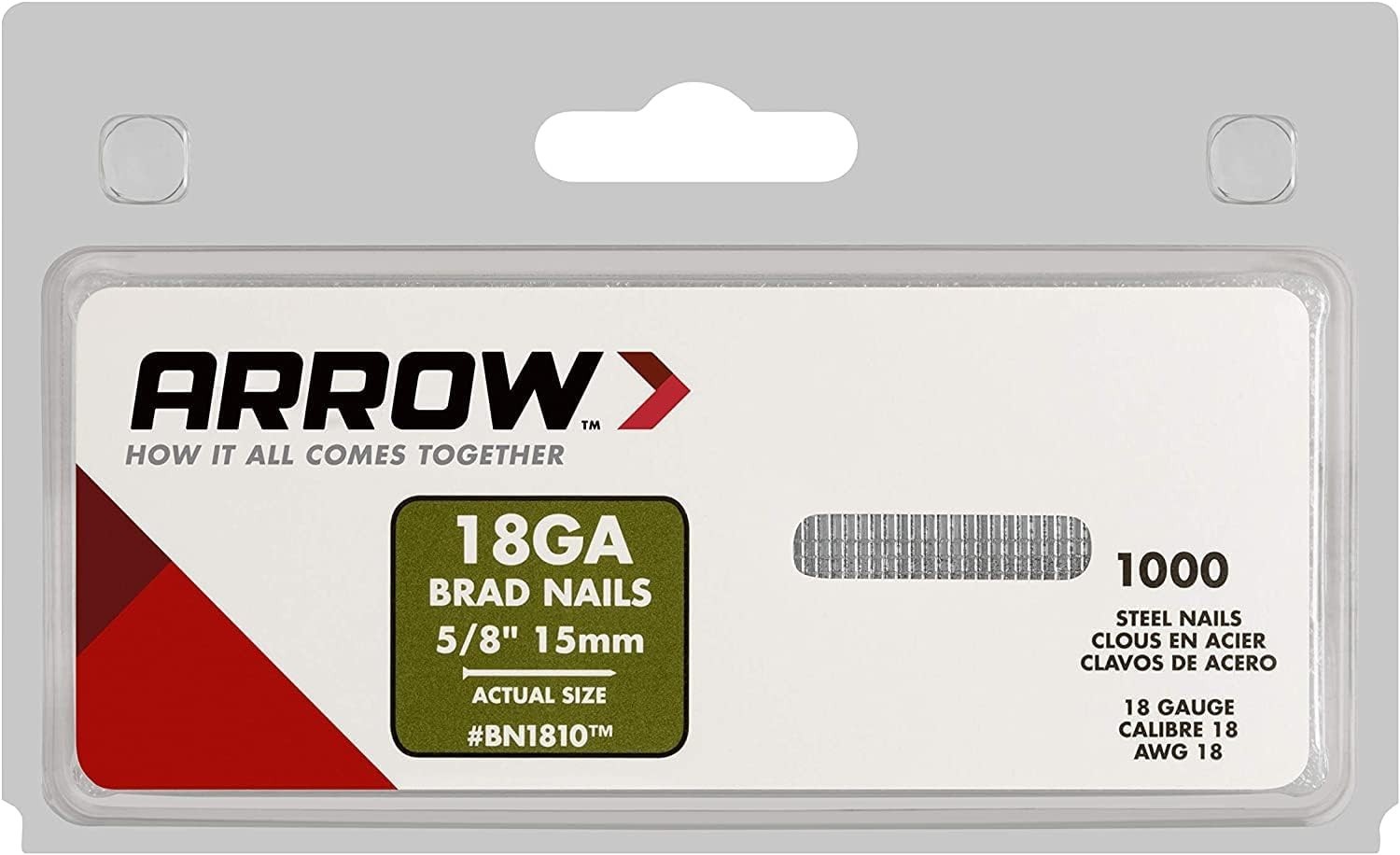 Versatile Arrow 18-Gauge Brad Nails for Indoor & Outdoor Projects, 5/8 Inch
