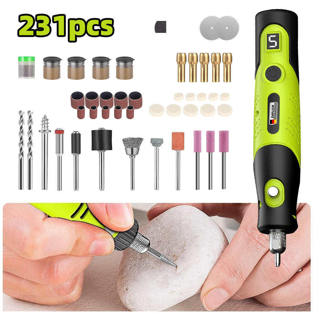 231pcs Electric Mini Drill Pen Grinder Engraving Cordless Compact 5 Speed Rotary
