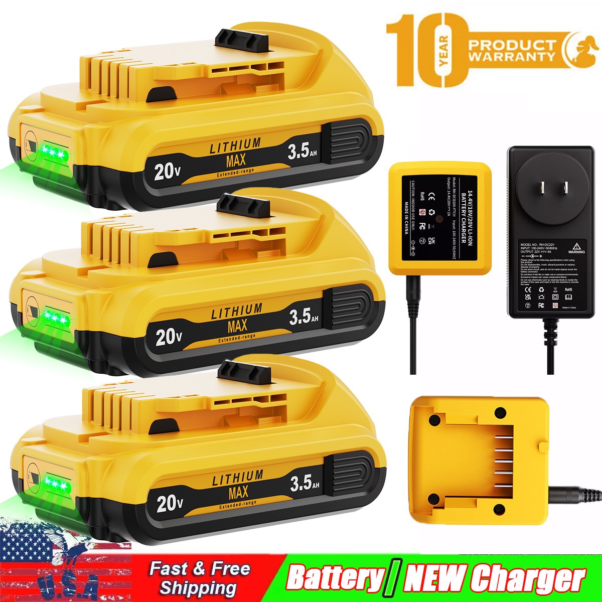 Battery/Charger For DeWalt 20V 20 Volt Max Lithium Ion DCB201-2 DCB203 DCB206-2