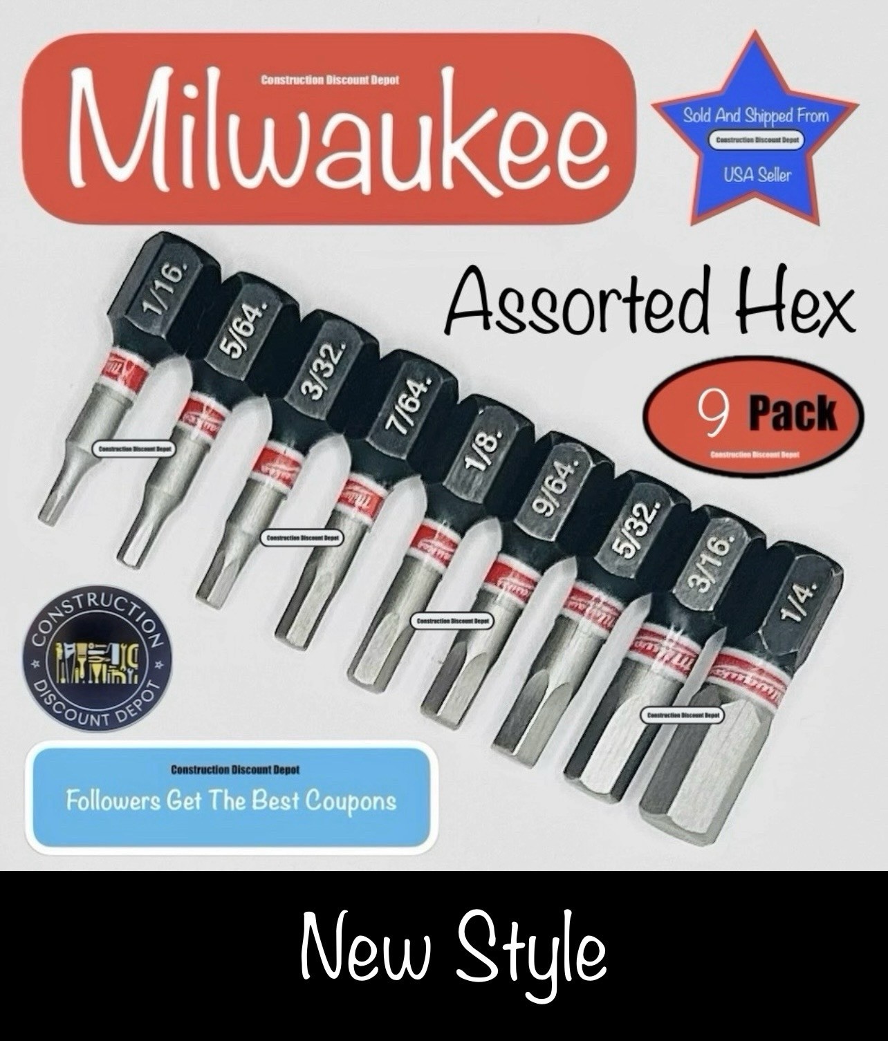 9 Piece Milwaukee Shockwave Impact Hex Allen Insert Drill Bit 1″ In Set 1 In.