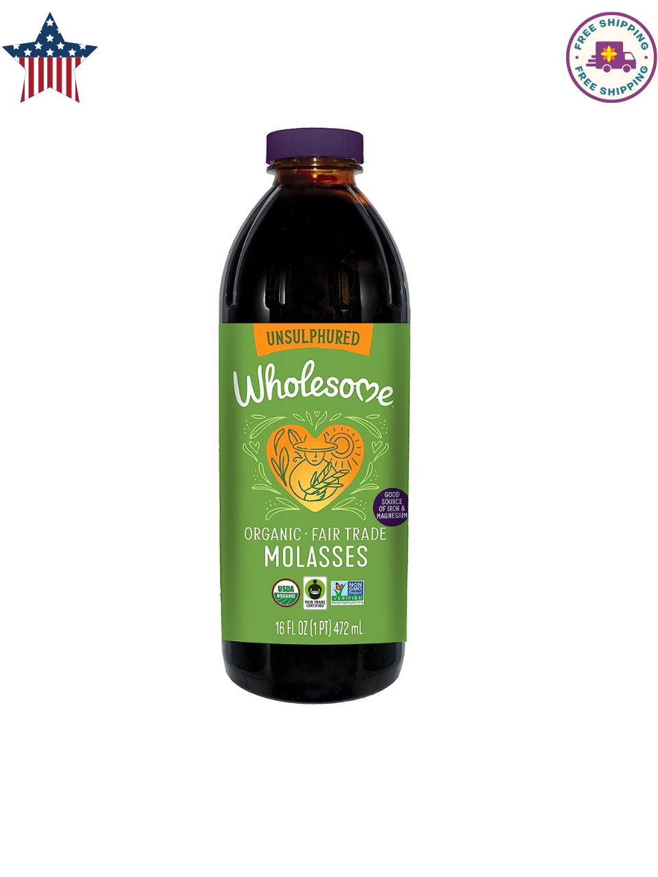 Wholesome Organic Blackstrap Molasses 16 Fl Oz USDA Organic Fair Trade Non GMO