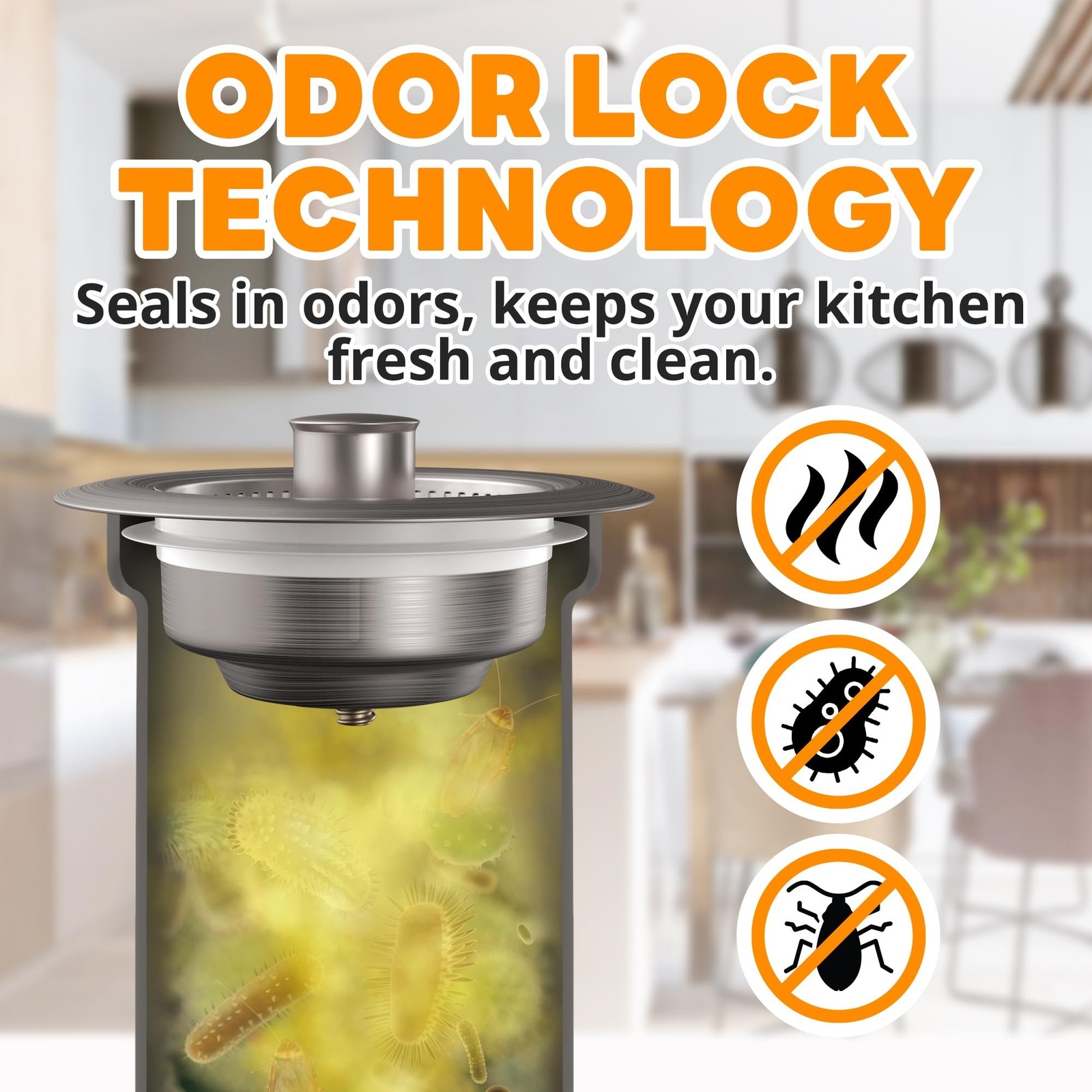 3 in 1 Kitchen Sink Drain Strainer – Easy to Clean, Durable, Fits Most Sin
