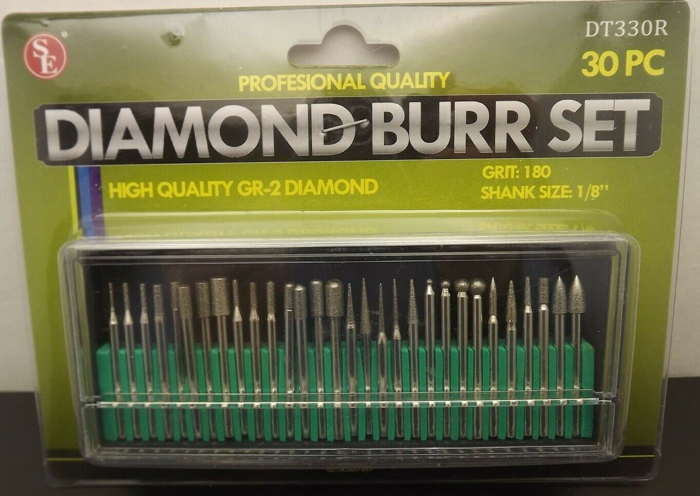 30 PIECES diamond burr set 1/8″ shank shapes 180 grit