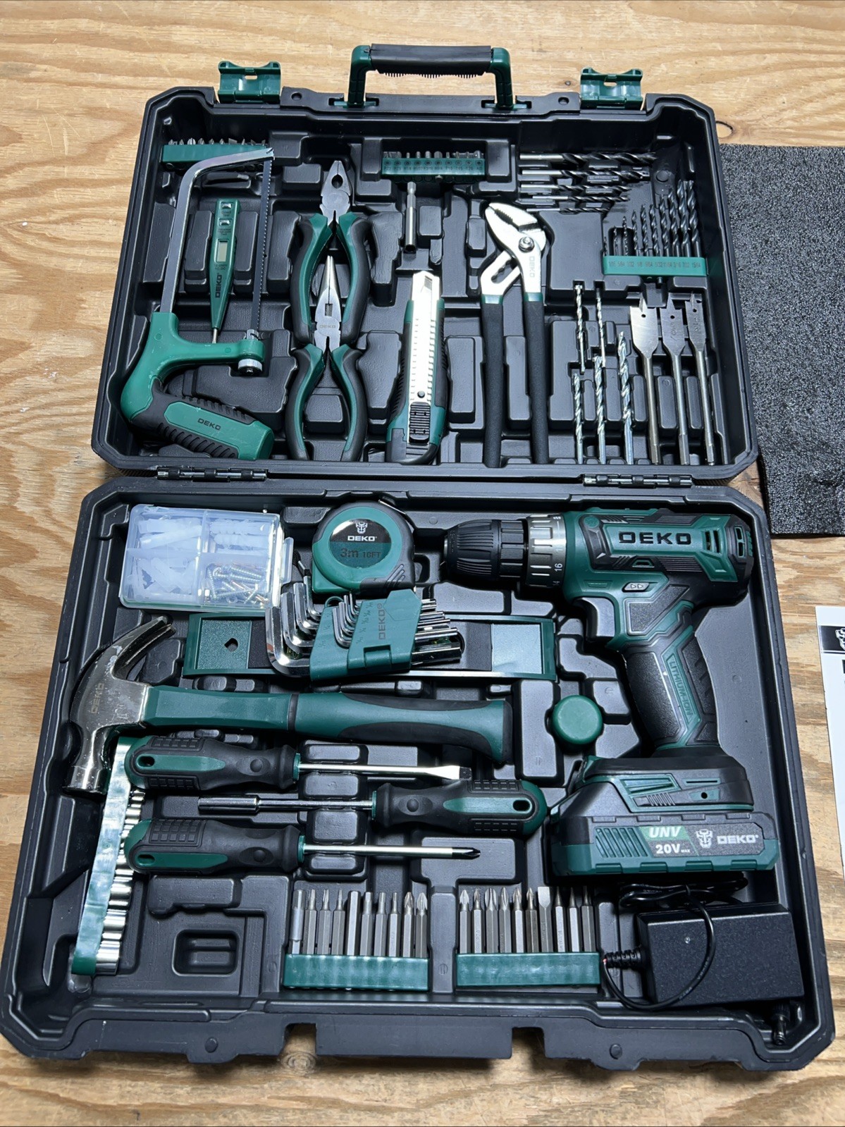 Green Drill Tool Kit Set:20V Cordless Power Drill Tool Box with Battery Electric