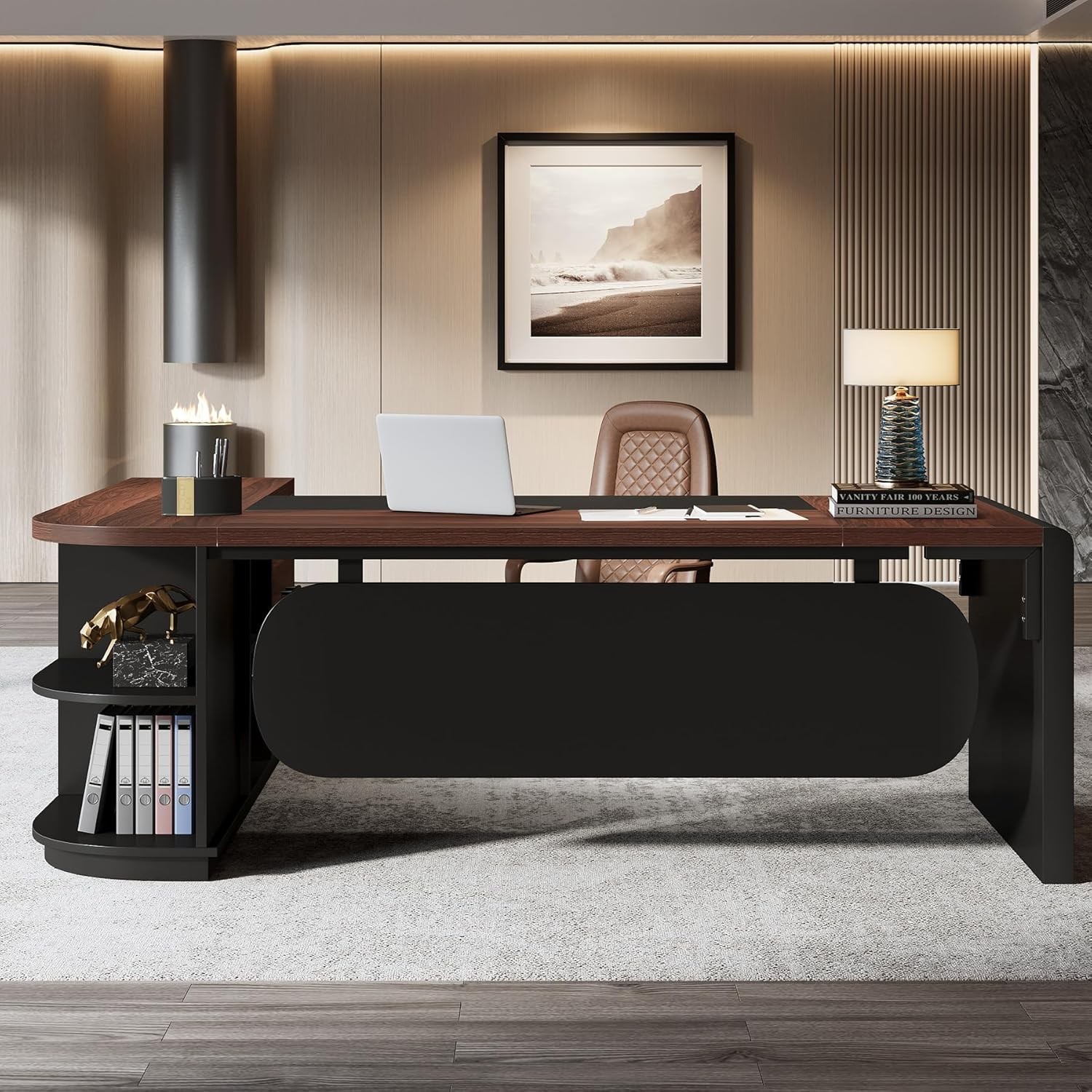 80.71” L-Shaped Executive Desk, Large Office Computer Desk with Drawers Cabinet