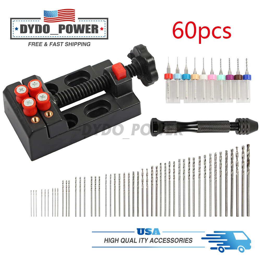 60X Mini Micro Hand Drill Bits Set Small Manual Keyless Chuck Pin Vise Rotary