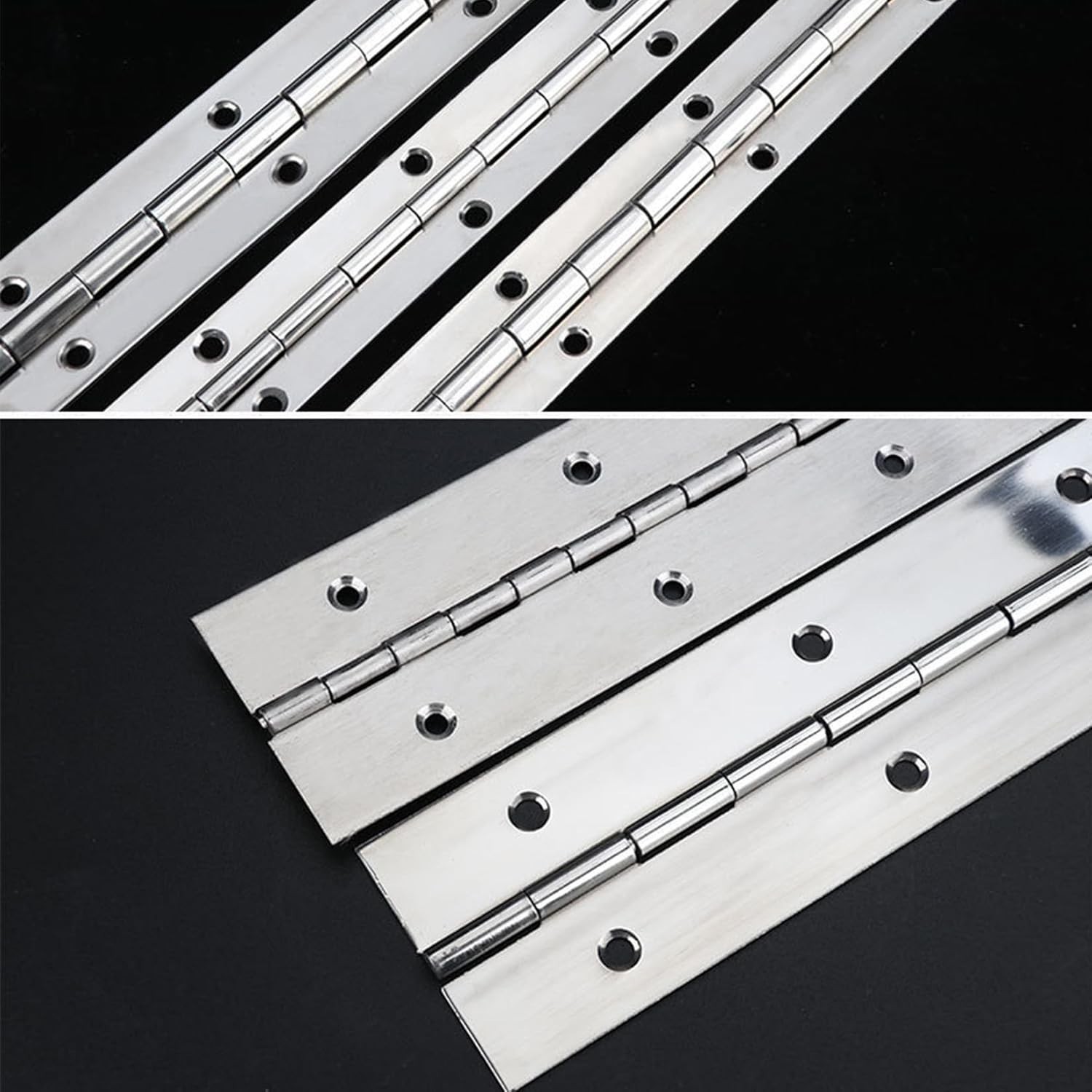 Durable 12” Stainless Steel Piano Hinges – Rust-Resistant with Mounting Screws