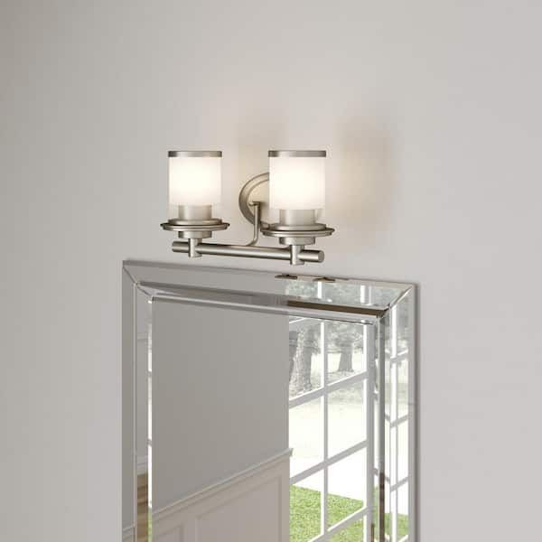 Hampton Bay Truitt 14.2 in. 2-Light Brushed Nickel Modern Vanity Light