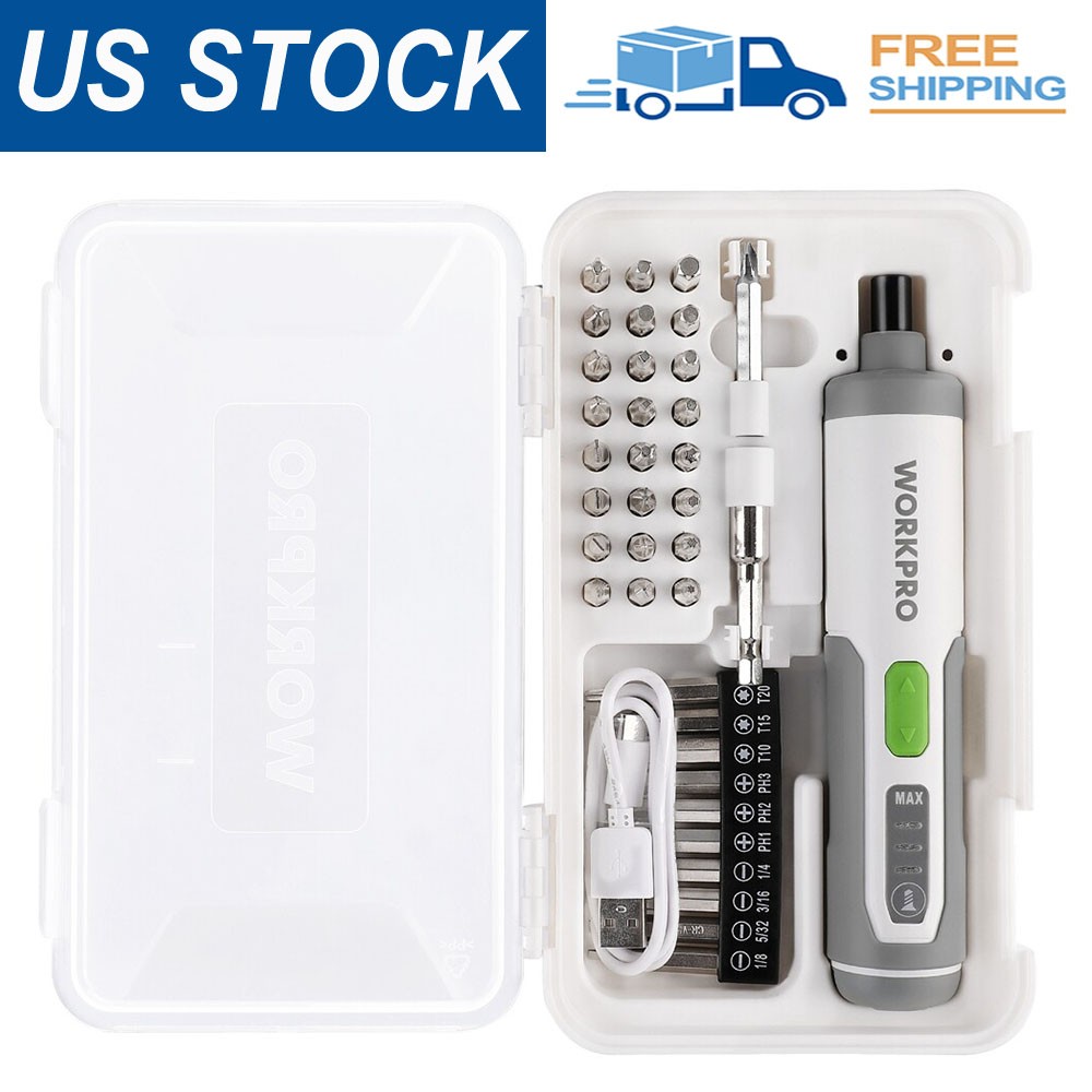 WORKPRO 4V Electric Screwdriver, Rechargeable Cordless Screwdriver Set w/35 Bits