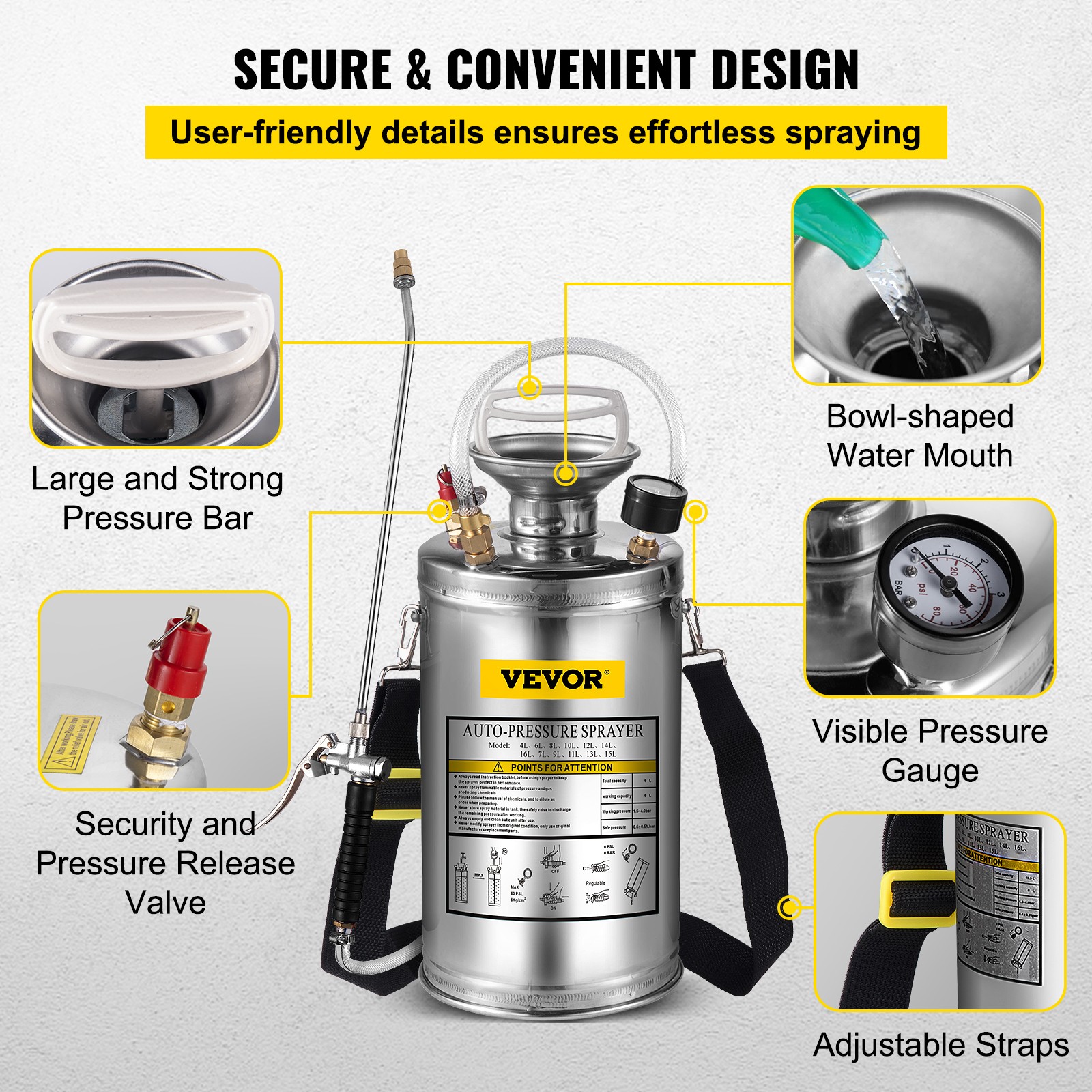 VEVOR Stainless Steel Sprayer 1.5 Gallon Hand-Pump Sprayer