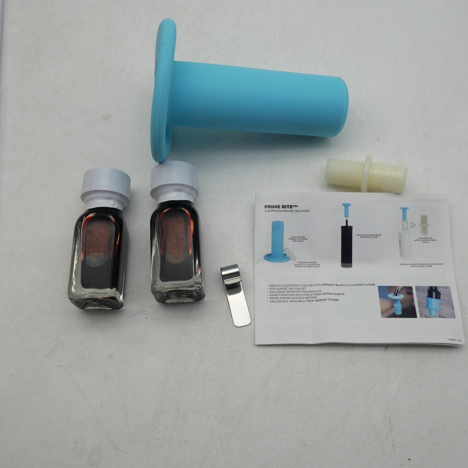 NEW Berkey Filter Prime Rite Priming Filter Kit+ 16.9 Glass Boroux Bottle w/ Lid