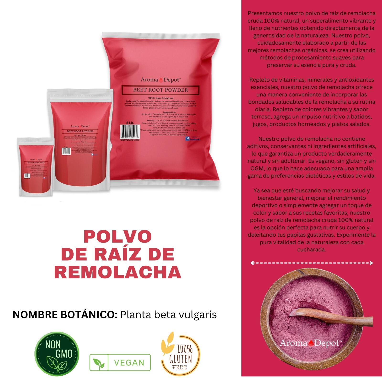 Beet Root Powder (Beta vulgaris) Raw & Non-GMO Superfood Vegan 100% Natural