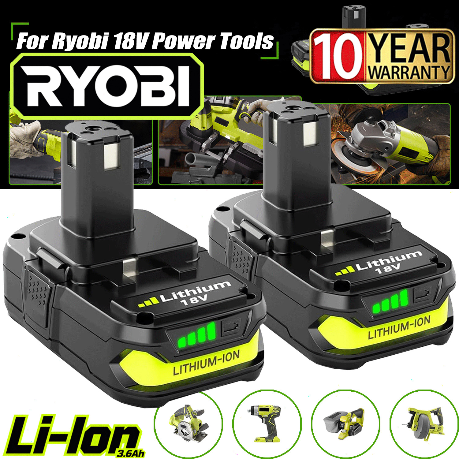 2PACK 3.6Ah For RYOBI 18V Battery One Plus Compact Lithium-Ion P190 P192 P108