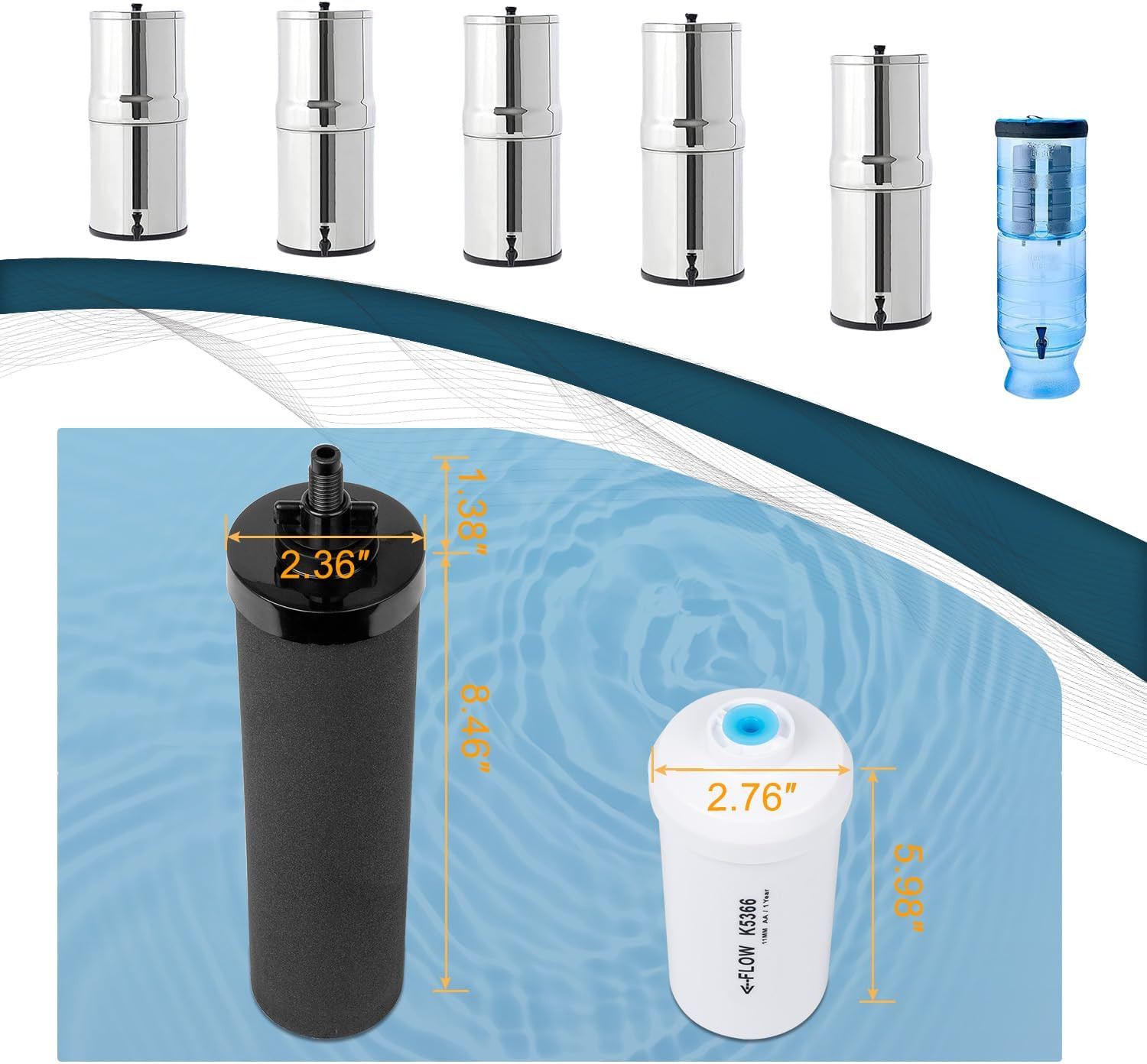 4 Pack Set-Berkey PF-2 Fluoride Water Filters and Berkey Black Carbon BB9-2