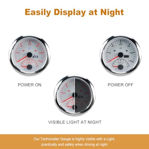 3.34inch 85MM Speedometer 0-120MPH + 8000 RPM Tachometer DC12V for Car White