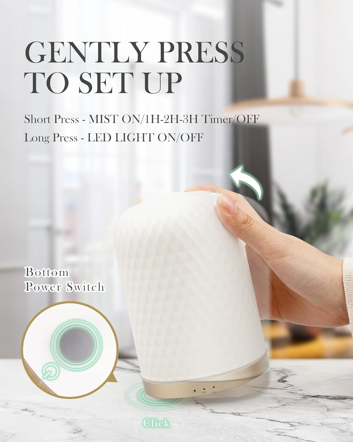 Essential Oil Diffuser – 2.4Mhz Ultrasonic Ceramic Diffuser with Pulse/Continuou