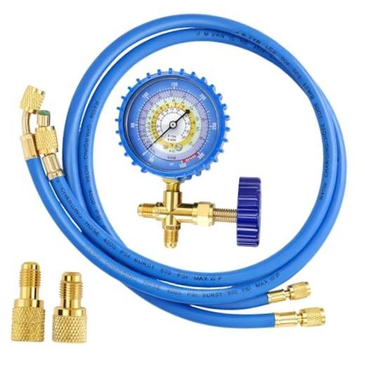 AC Recharge Kit with Gauge, R410A R134A R22 Refrigerant Charging Hose Kit, 59″