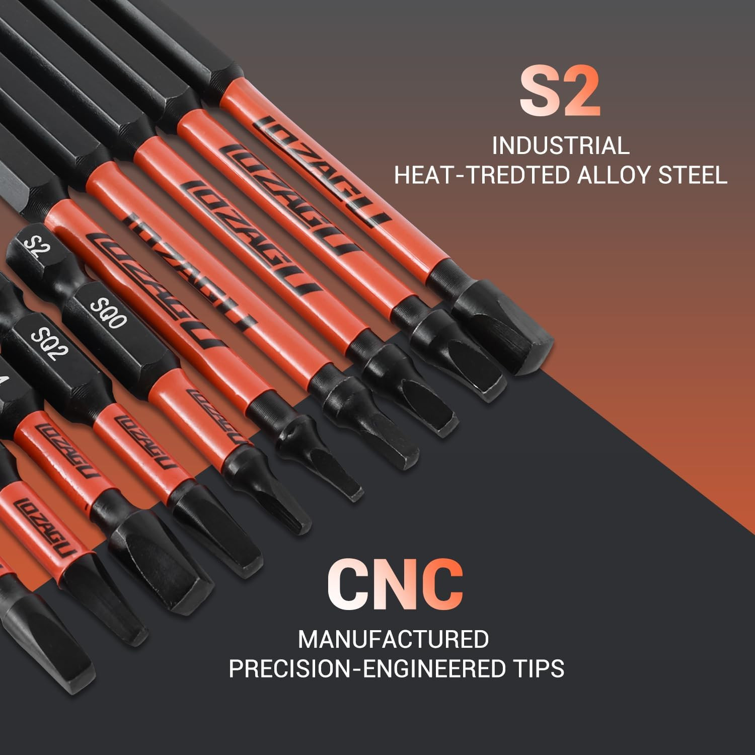 10Pcs Square Drive Bits Set, 4” Long Premium S2 Alloy Steel Square Bit Set #0, 1