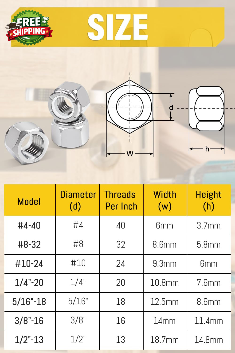 100Pcs 10 24 Nylon Insert Hex Lock Nuts A2 304 Stainless Steel Self Locking