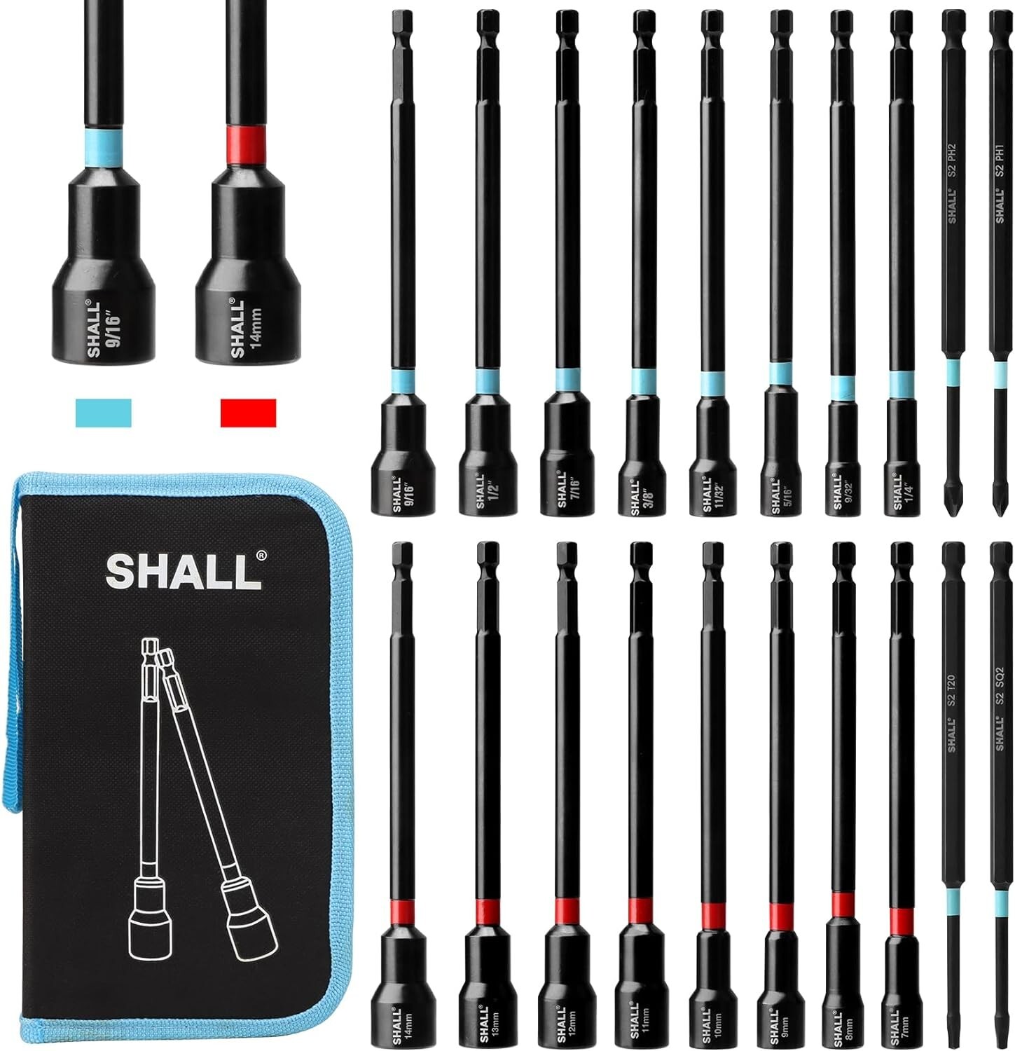 SHALL 20PCS Magnetic Nut Driver Set,Long Nut Drivers for Impact Dril