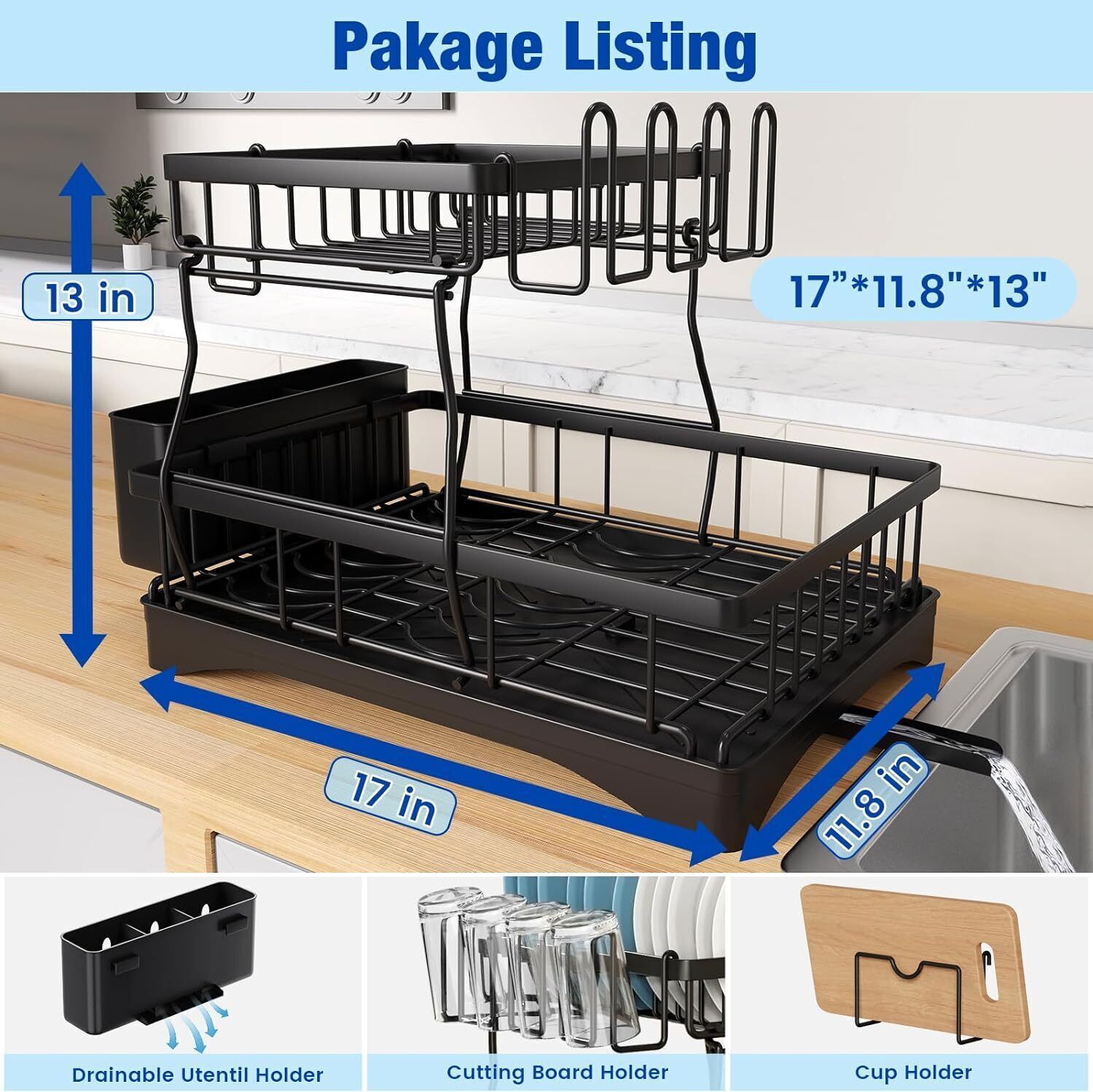 Kitchen Dish Cup Drying Rack Utensil Drainer Dryer Tray Cutlery Holder Organizer