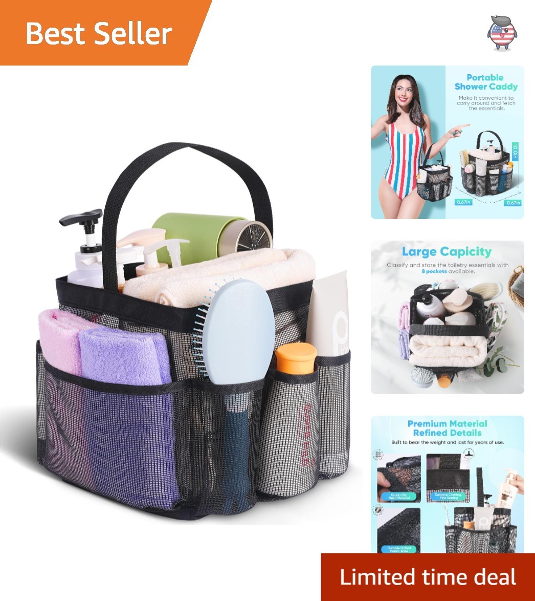 All Black Portable Shower Caddy – Large Capacity for Travel & Outdoor Adventure