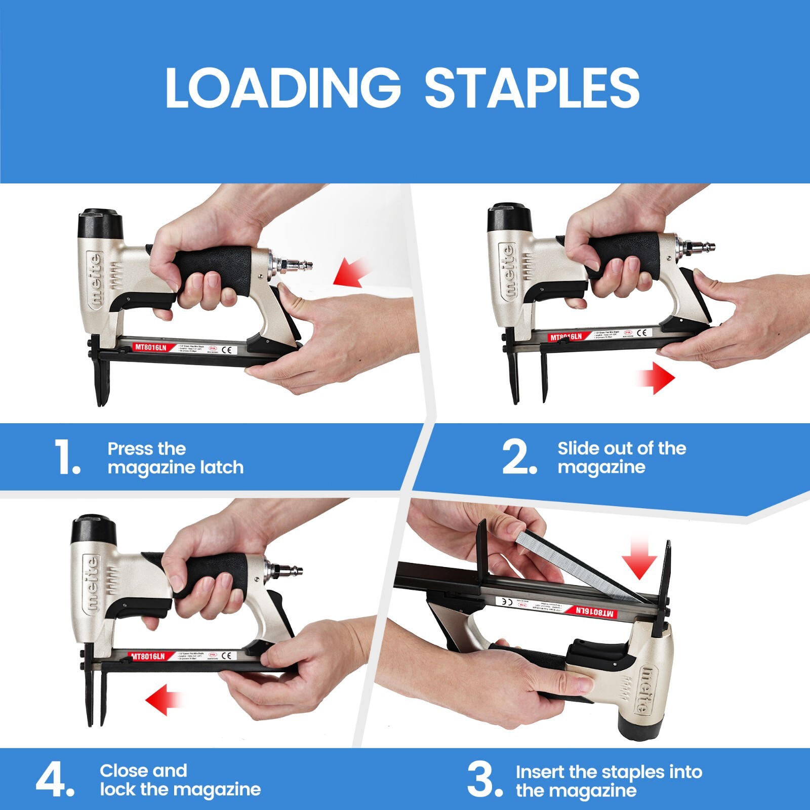 meite MT8016LN 21Ga 1/2″ Crown Fine Wire Stapler Long Muzzle With 10,000 Staples