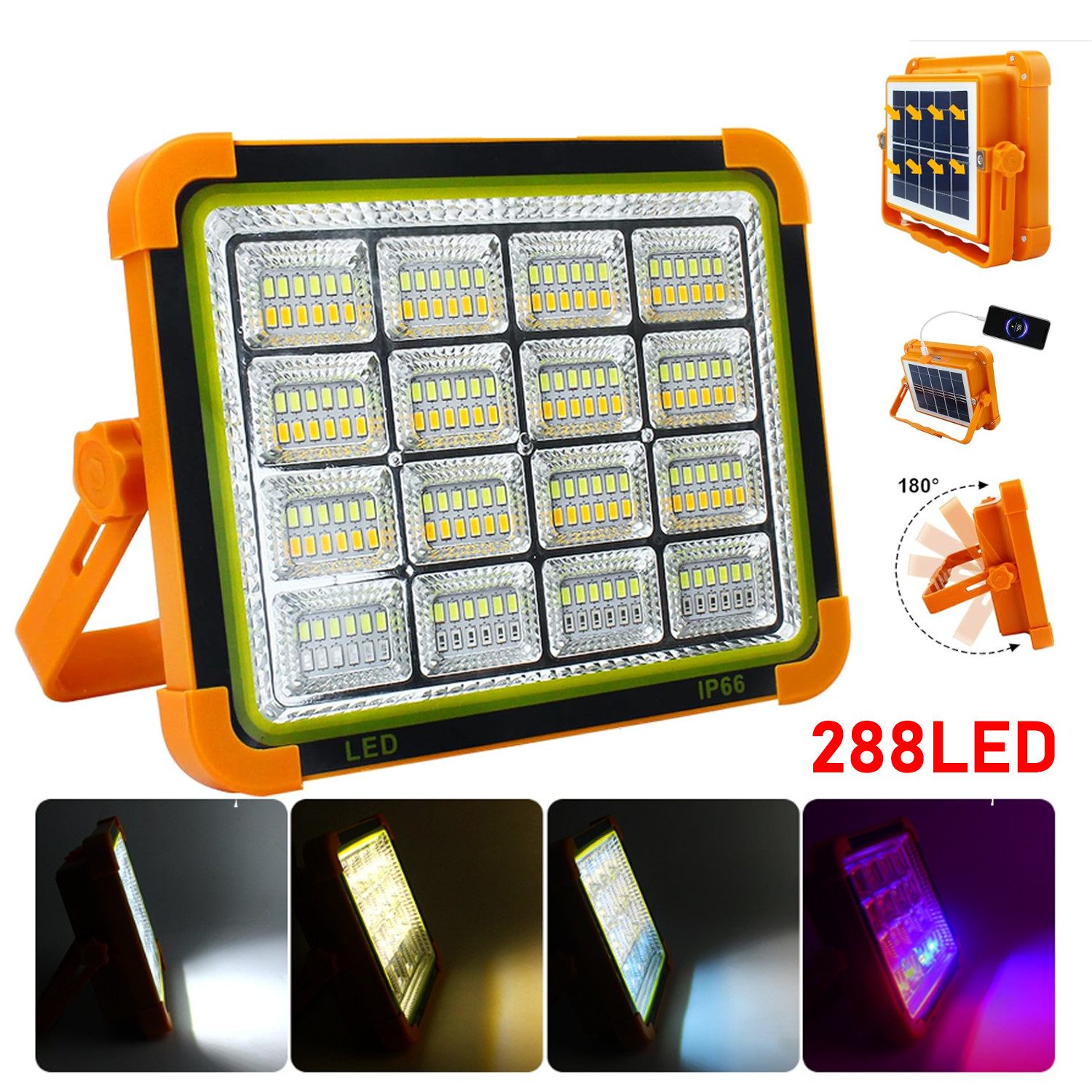 2Pack 288LED Solar Work Light Rechargeable Portable Flood Light for Camping 650W