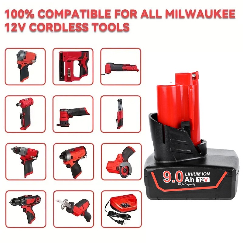 2Pack 9.0Ah Battery For Milwaukee for M12 LITHIUM Extended Capacity 48-11-2460